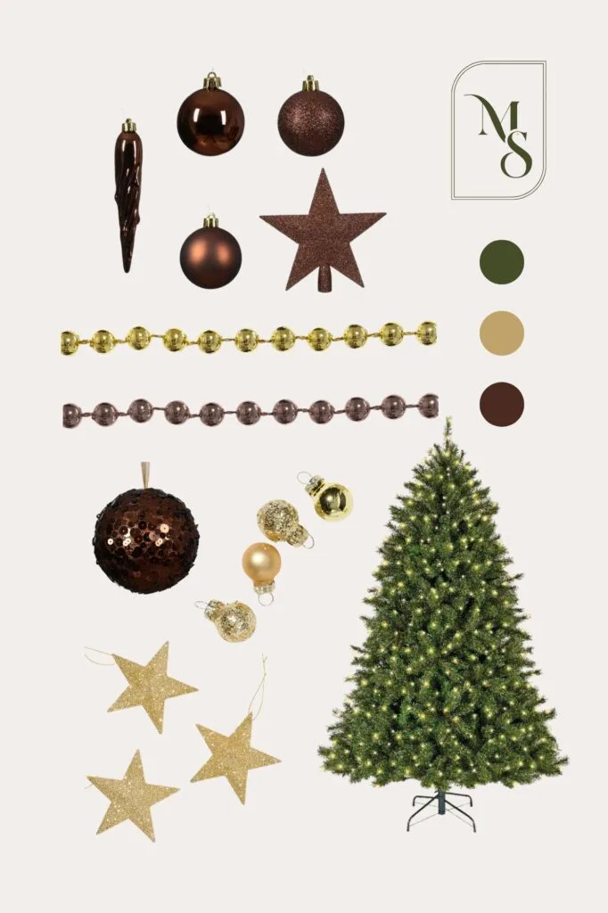 Espresso gouden kerstboom met luxe kerstballen en gouden accenten